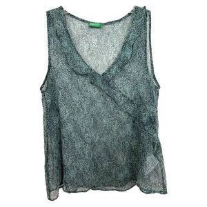 Vtg Y2K Silk Animal Print Tank Top Medium Semi Sheer Sleeveless Made in Italy